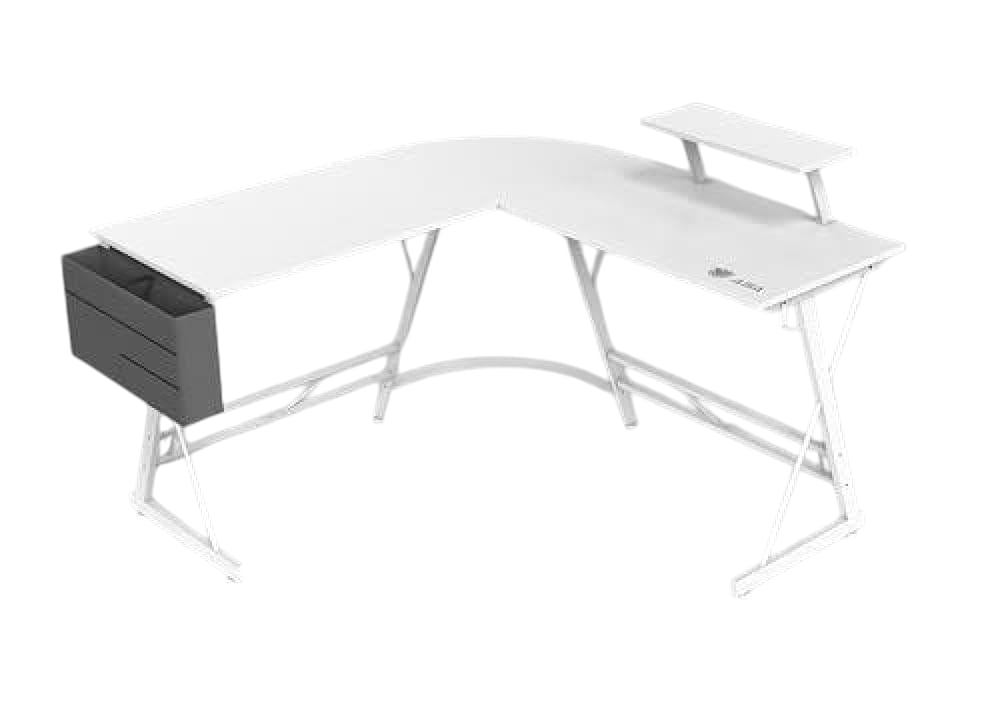 White ASA L3 L-shaped gaming and office corner desk with carbon fiber surface