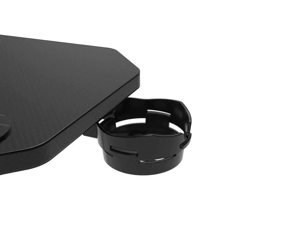ASA Z-Shaped Gaming Desk in Black and White with Extended Mouse Pad and Cup Holder