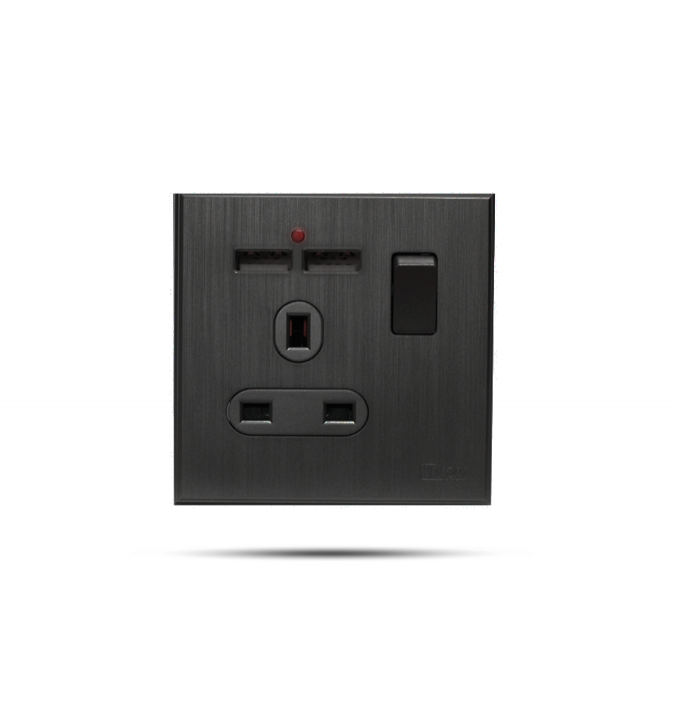  فيش مع 2مخرج USB بيانو اسود 