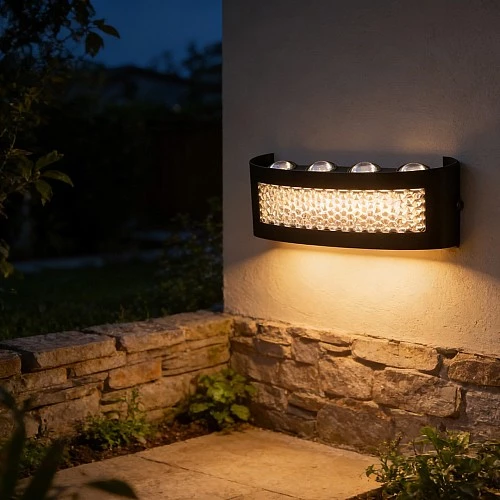  جداري بوابة خارجي اسود + شفاف لون الانارة اصفر 8 عيون 12 واط LED المينيوم 