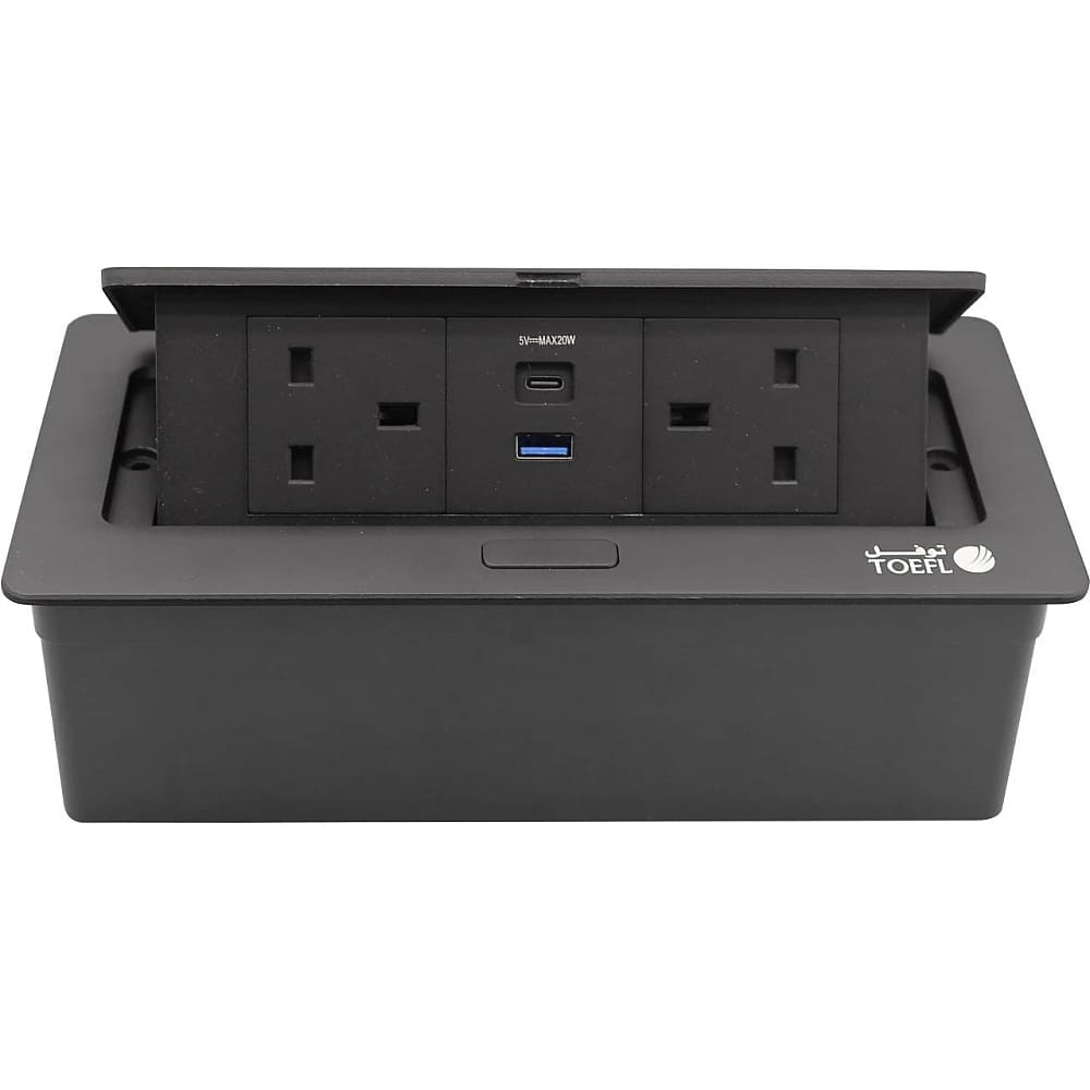  2 فيش ارضي دفن ثلاثي USB + TYPE-C لون اسود حجري توفل 