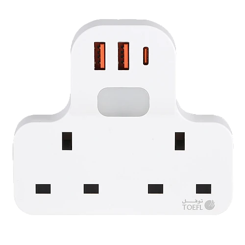  توصيلة قابس جداري افياش ثلاثي 2 مع مدخل 2USB +Type-C توفل 