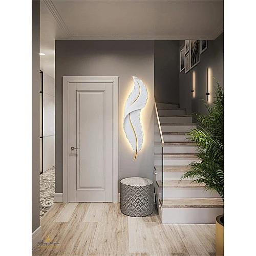  ابليك جداري ريش ابيض إنارة اصفر مقاس 62 سم 