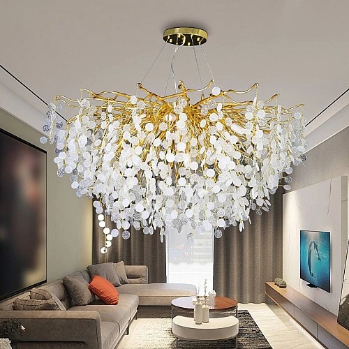  نجف مودرن ذهبي مع شفاف مع ابيض E14*15 لمبة قطر 100 سم 