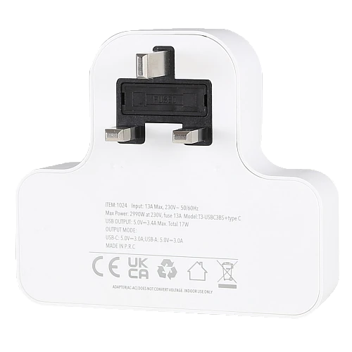  توصيلة قابس جداري افياش ثلاثي 2 مع مدخل 2USB +Type-C توفل 