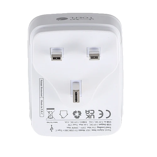  توصيلة قابس جداري افياش ثلاثي مفرد مع مدخل USB + 2 Type-C توفل 