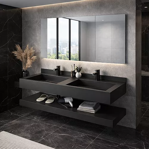  مغسلة سيراميك حوضين شلال دروين 50*120اسود مطفي مراية 3 قطع (هذا المنتج متاح في جدة و الرياض فقط) 