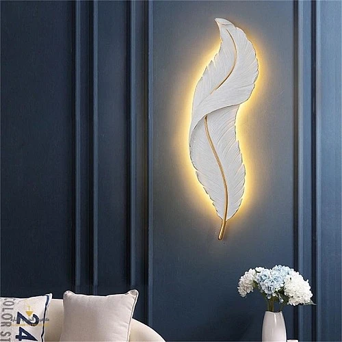  ابليك جداري ريش ابيض إنارة اصفر مقاس 85 سم 