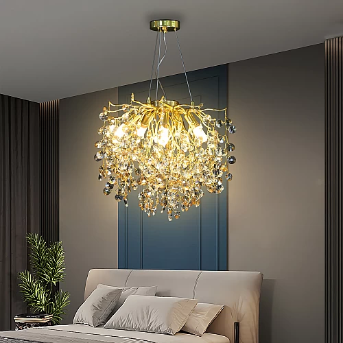  ثريا مودرن تصميم بلمسه ذهبي ه شفاف عسلي إضاءة راقيه E14*6L قطر 45 سم 