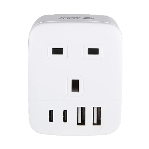  توصيلة قابس جداري افياش ثلاثي مفرد مع مدخل USB + 2 Type-C توفل 