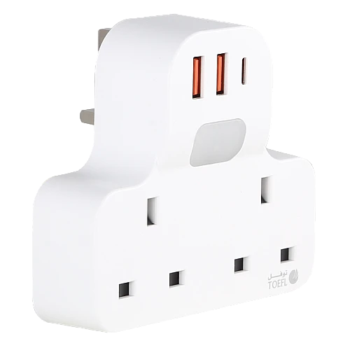  توصيلة قابس جداري افياش ثلاثي 2 مع مدخل 2USB +Type-C توفل 