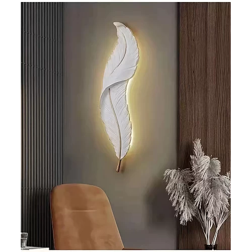  ابليك جداري ريش ابيض إنارة اصفر مقاس 45 سم 