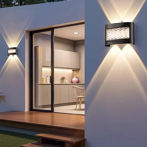  جداري بوابة خارجي اسود + شفاف لون الانارة اصفر 4 عيون 7 واط LED المينيوم 