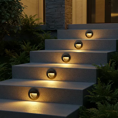  إضاءة درج دفن LED دائرية سوداء 5 واط (لون أصفر دافئ) 