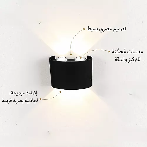  كشاف بوابة خارجي اسود لون الانارة اصفر مجوز 2 عين بلاستيك LED 
