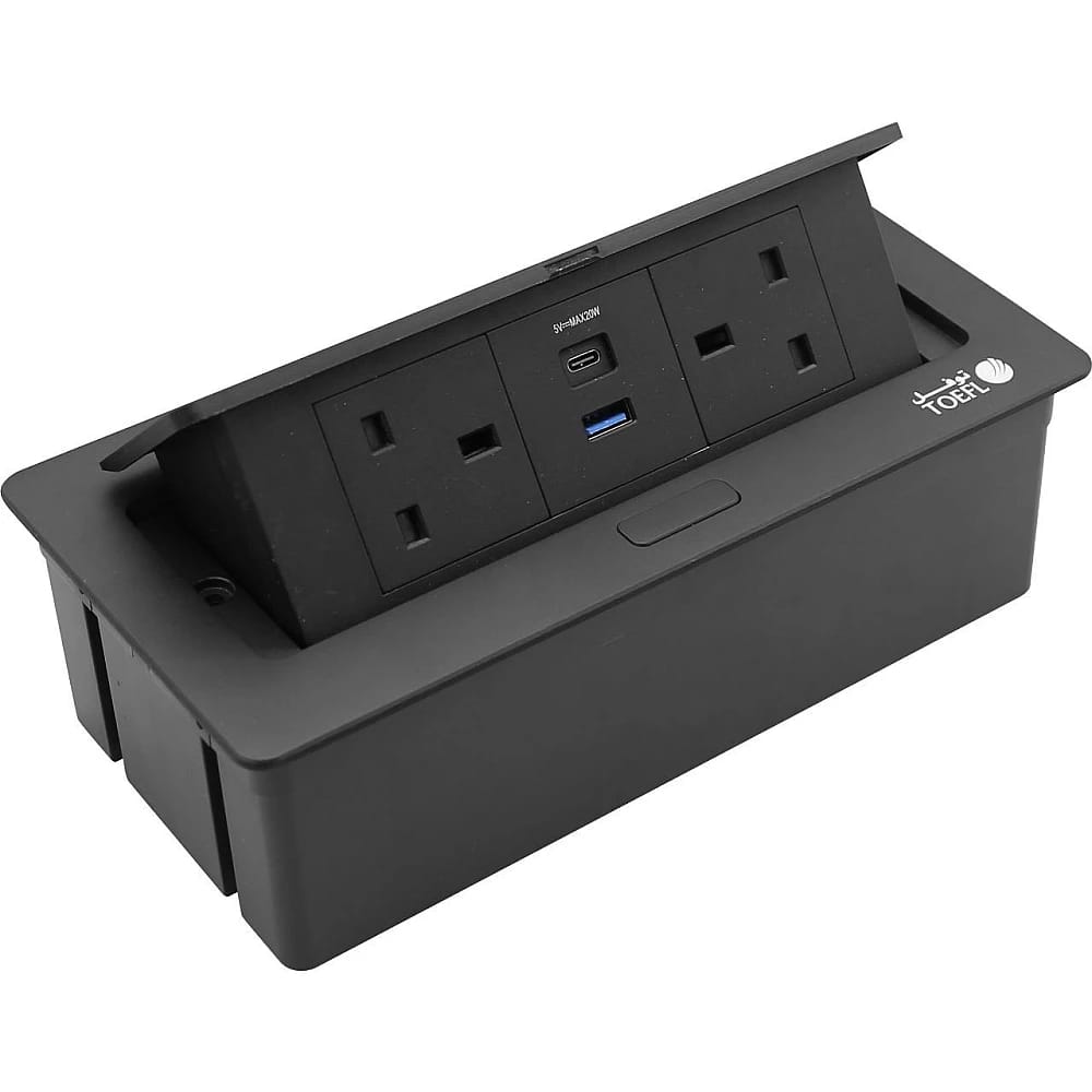  2 فيش ارضي دفن ثلاثي USB + TYPE-C لون اسود حجري توفل 