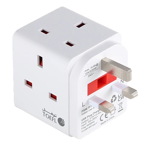  توصيلة قابس جداري أفياش ثلاثي مع منافذ USB و Type-C من توفل 