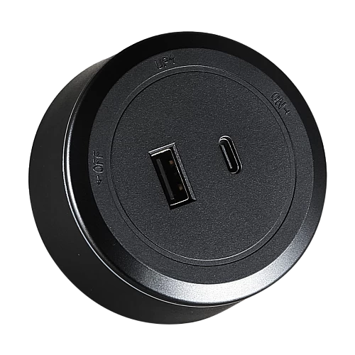  فيش مجرى دائري اسود USB مع TYPE-C 