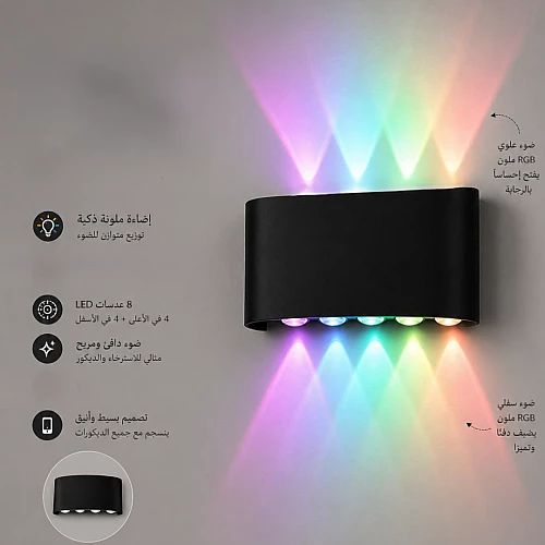  إضاءة جدارية خارجية 8 عدسات RGB مقاومة للظروف المناخية المينيوم 