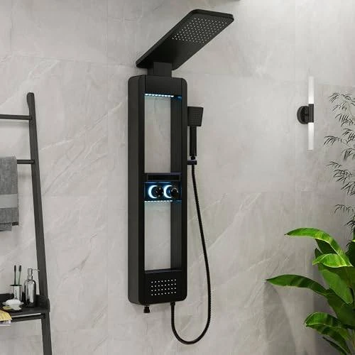  شاور مساج ديجيتال مستطيل بشاشة LED مائي ستانلس ستيل + نحاس اسود 