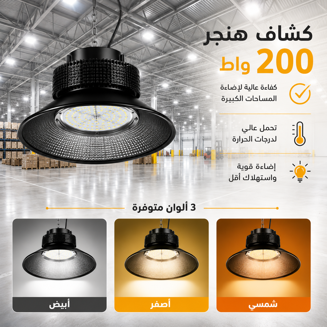  كشاف هنجر طربوش أسود قوة 200 واط إنارات مختلفة 