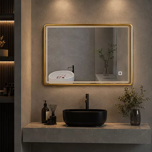  مراية مستطيل مقاس 80*60 سم فريم اطار المنيوم ذهبي ليد 3 اضاءات (هذا المنتج متاح داخل مدينة جدة فقط) 