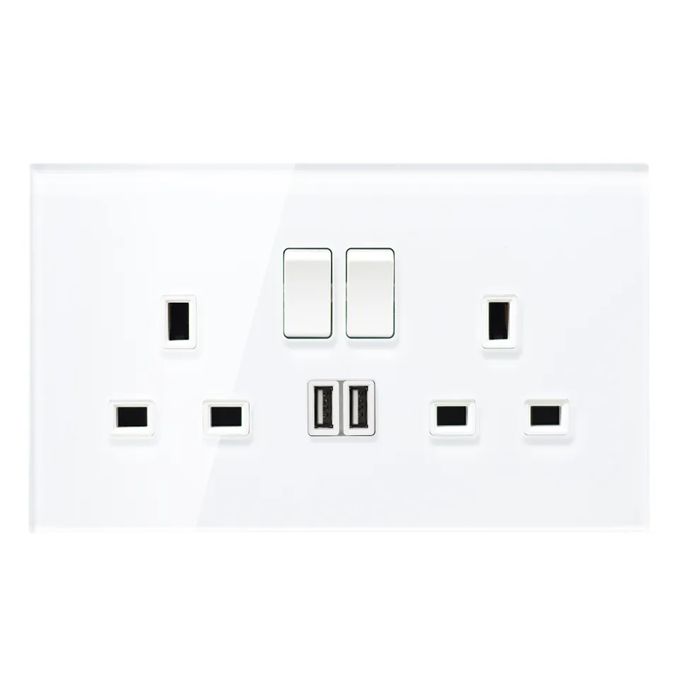  فيش 13 امبير مع USB أبيض جرين 