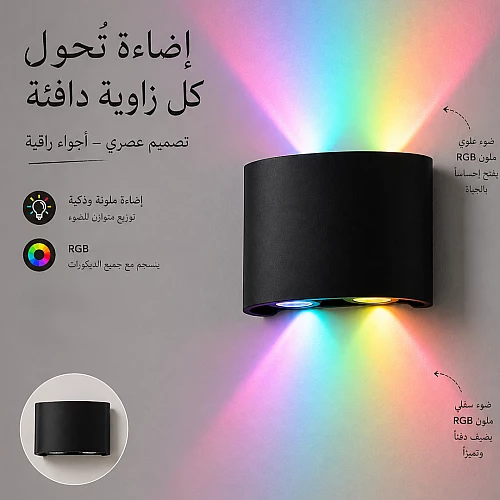  أبليك جداري لون الانارة RGB ملون – إضاءة LED للواجهات مجوز 4 عدسات المينيوم 