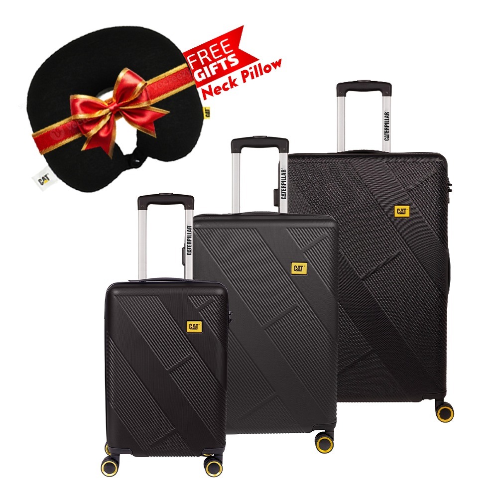 CAT BAGS-Peoria 3 pcs Trolley Set Premium Quality-BLK/YEL+ Free Gift ( Cat Neck Pillow)