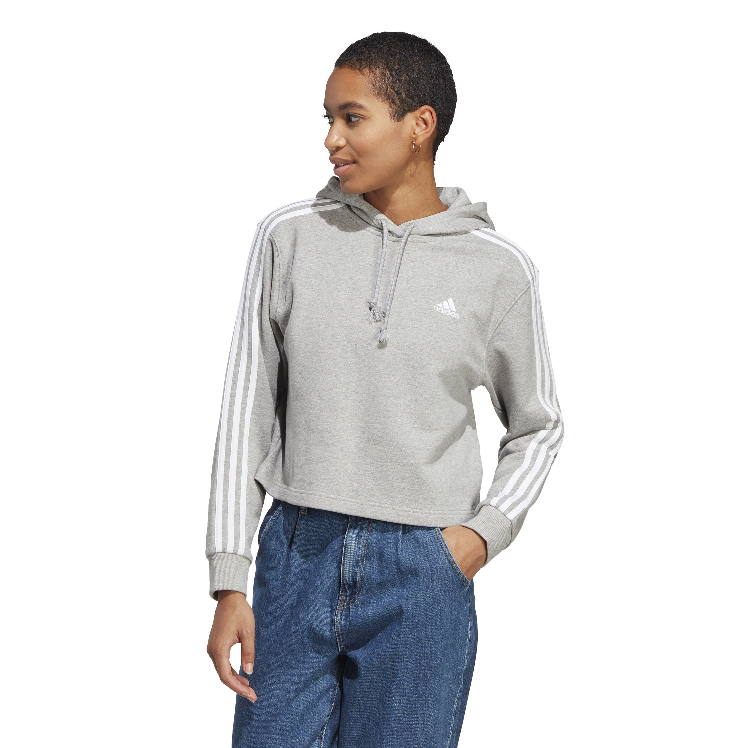 Adidas w ft hoodie gry/wht for women