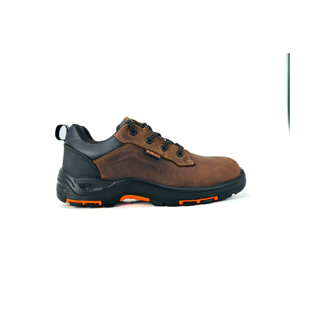 Shield71 Turbo Men’s Safety Shoes S3 | Low-Cut Brown Work Shoes with Composite Toe Cap, Slip-Resistant, Water-Resistant, ESD Protection & Kevlar Anti-Penetration Midsole -HRO