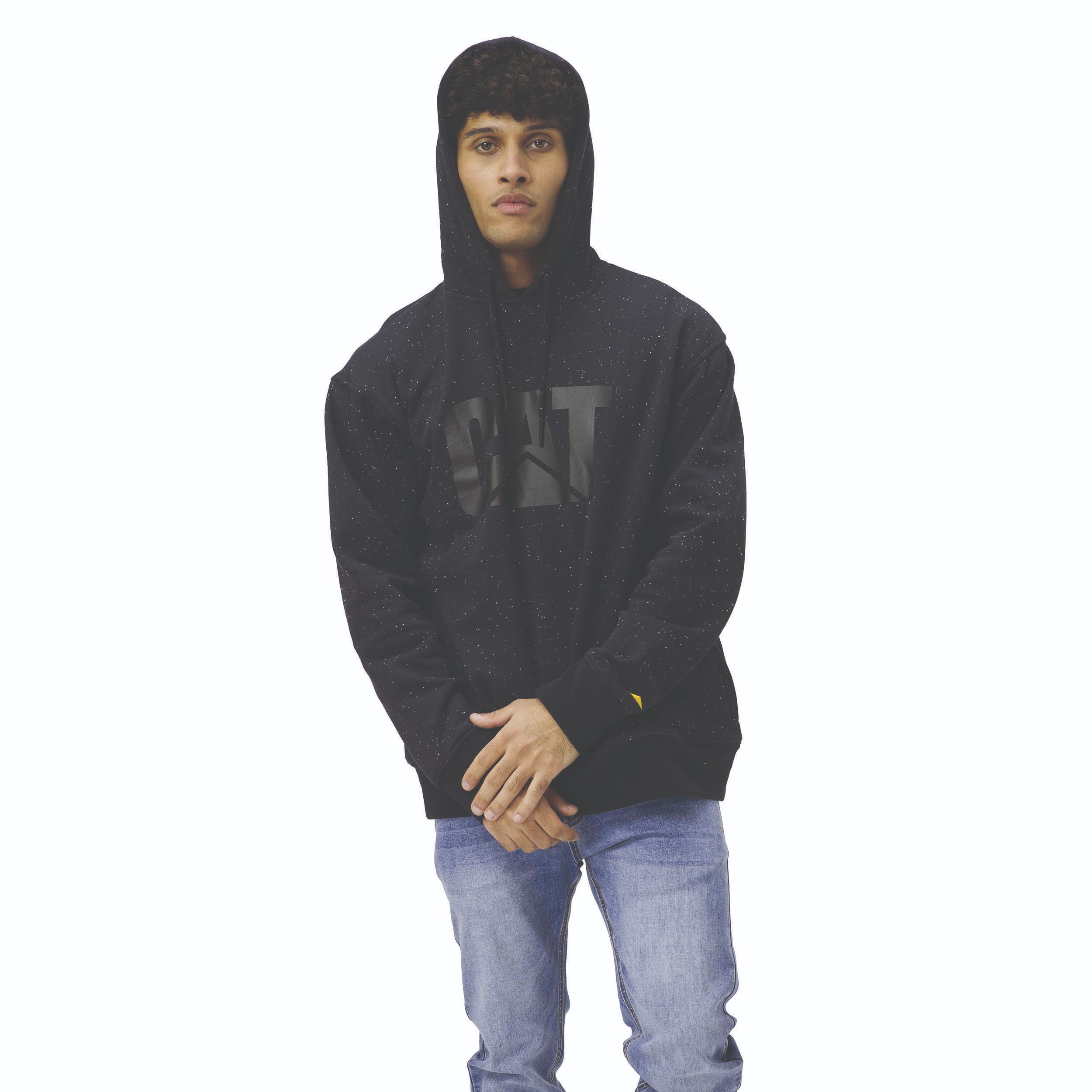 Cat-Fleece Cat Logo Oversized Pullover Hoodie Black Neps For Men