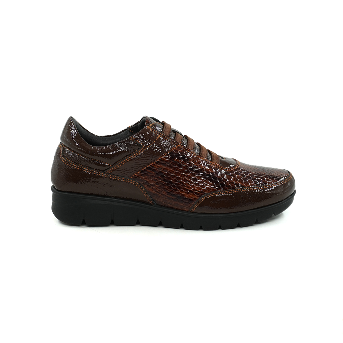 CEDRO-Women's Brown Patent Snake Print Comfort Sneaker