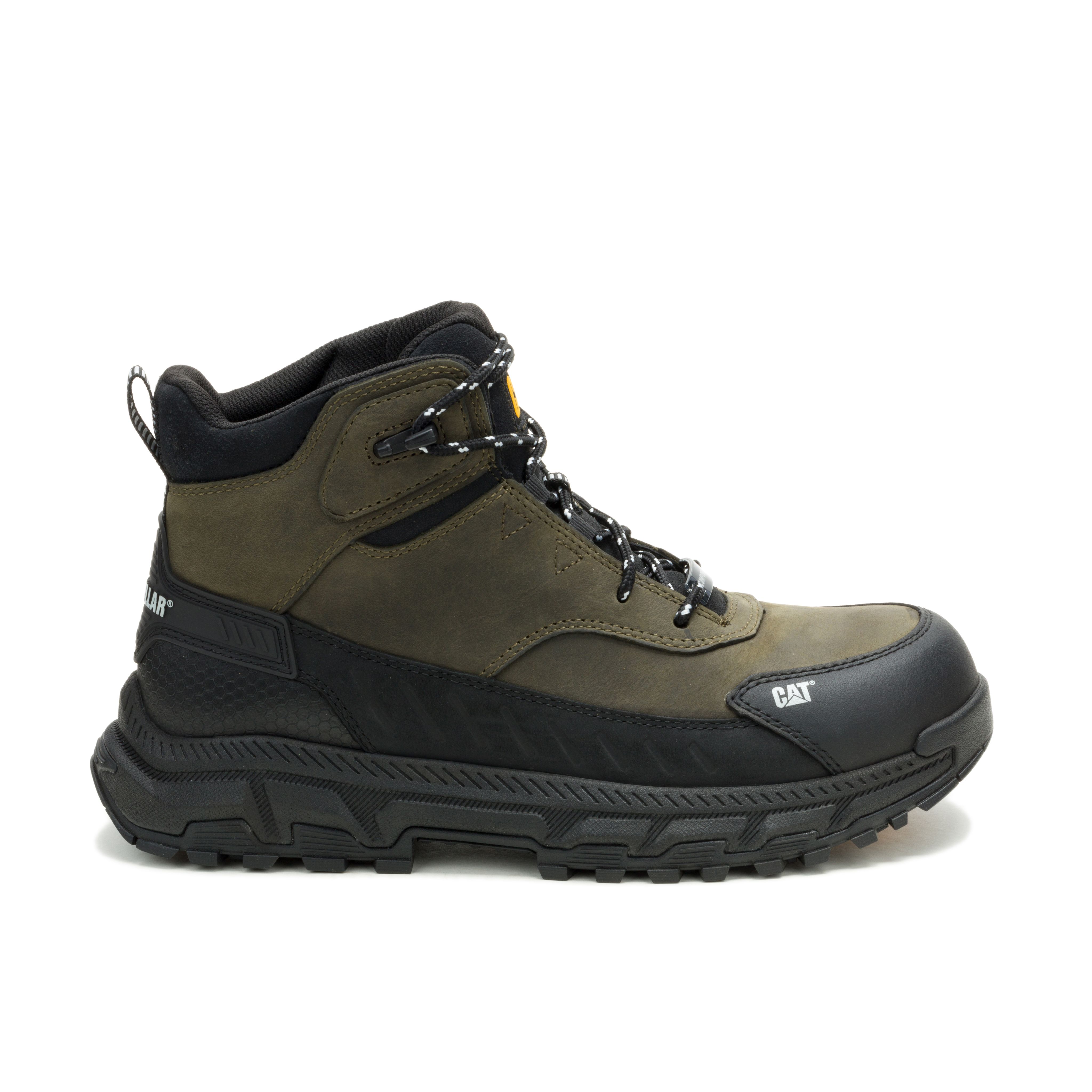 CAT BOOOSTER CT Olive Men’s Safety Shoe – Full Grain Leather, Composite Toe, Slip‑Resistant,Electrical Hazard