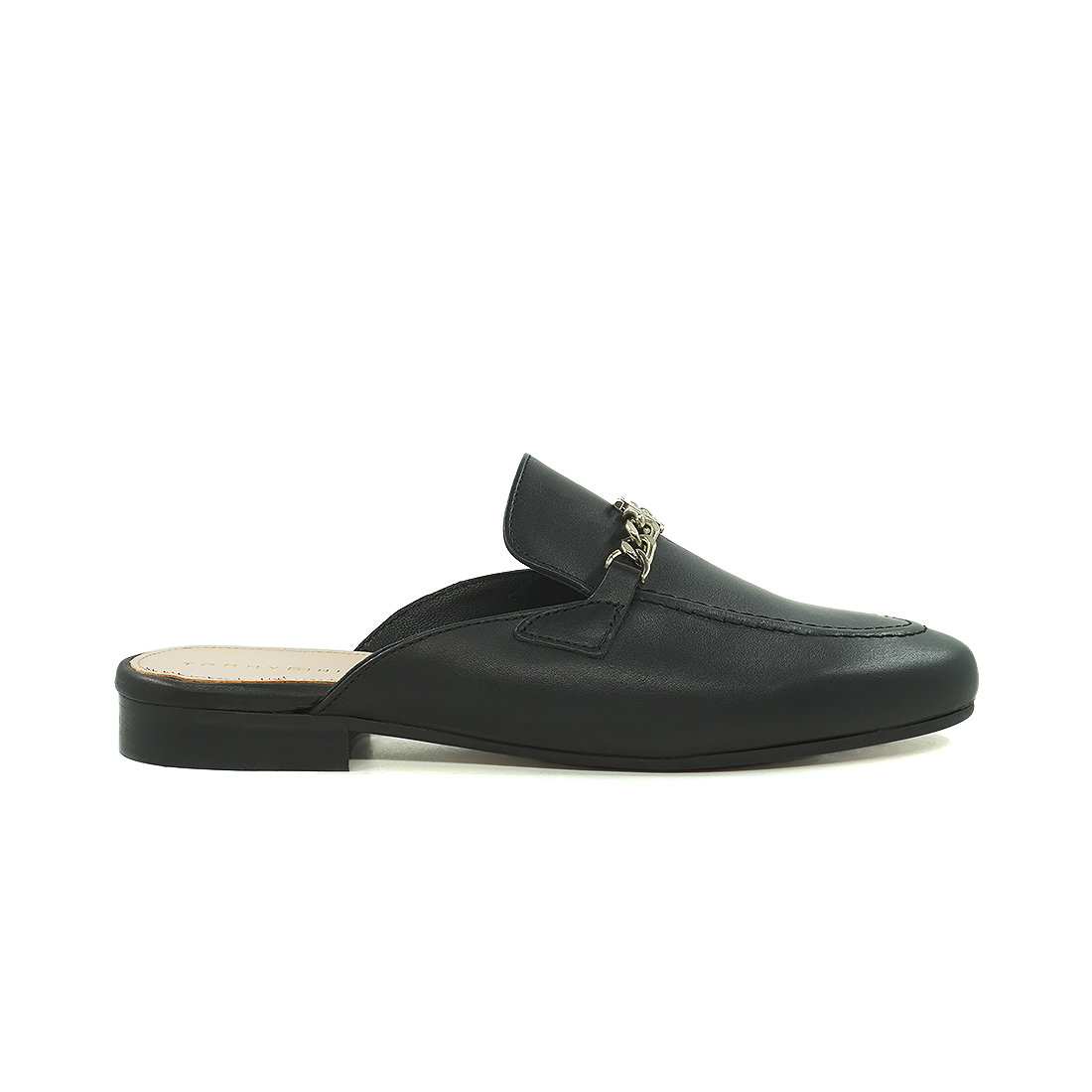 TOMMY HILFIGER LEATHER CHAIN MULE LOAFERS