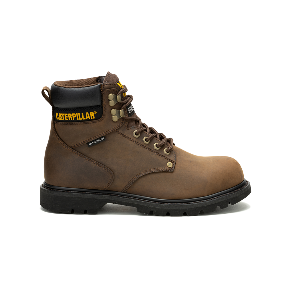 CAT-Second Shift Water proof Steel Toe-WP Leather Safety Boots Dark Brown for Mens