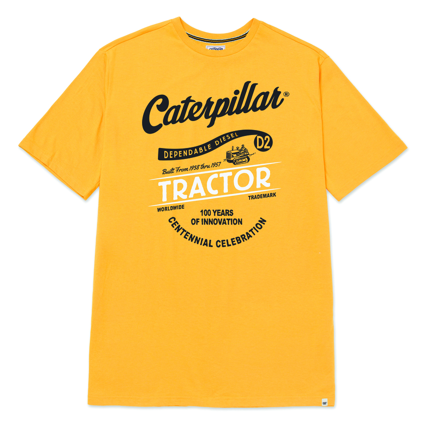 Caterpillar Men'S Centennial 100 Years Graphic  Short Sleeve T-Shirt Yellow Color