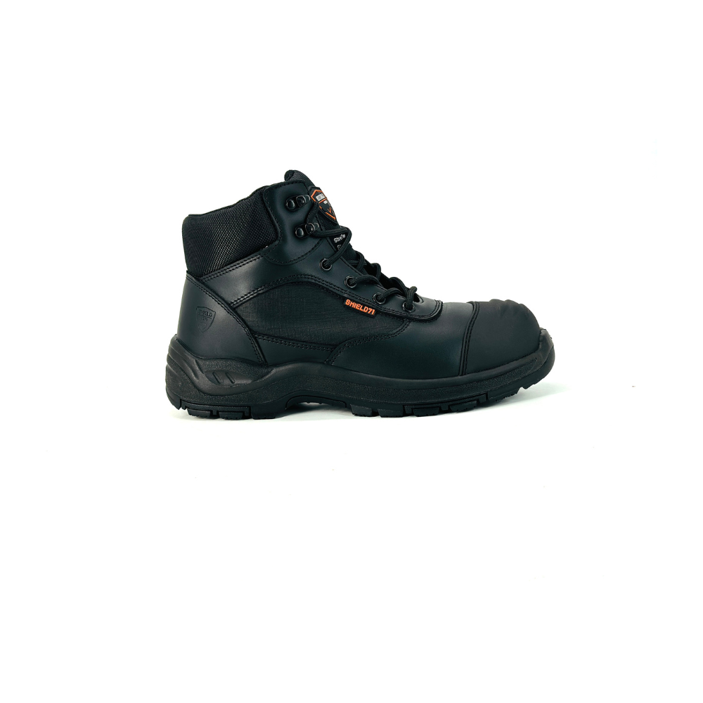 Shield71 Turbo Men’s Safety Shoes S3 | Hi-Cut Black Work Shoes with Steel Toe Cap, Slip-Resistant, Water-Resistant, HRO & Steel Anti-Penetration Midsole