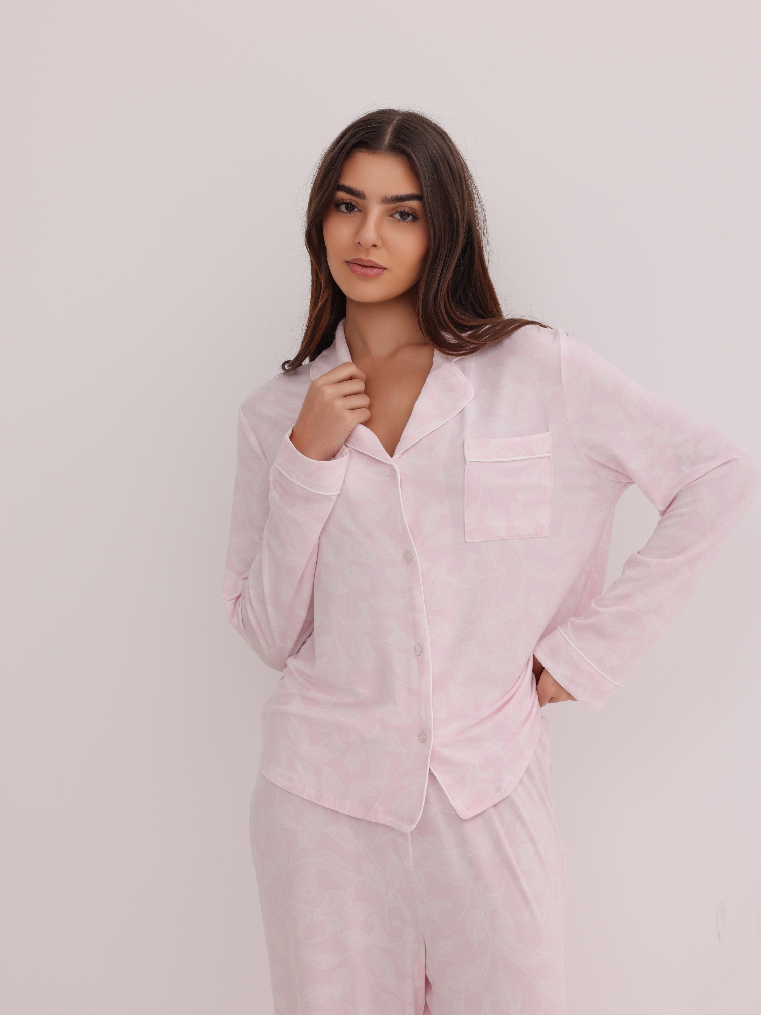wasan tencel modal long sleeve pajama top soft sleepwear pink