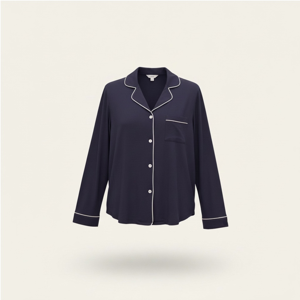 wasan tencel modal long sleeve pajama top soft sleepwear navy