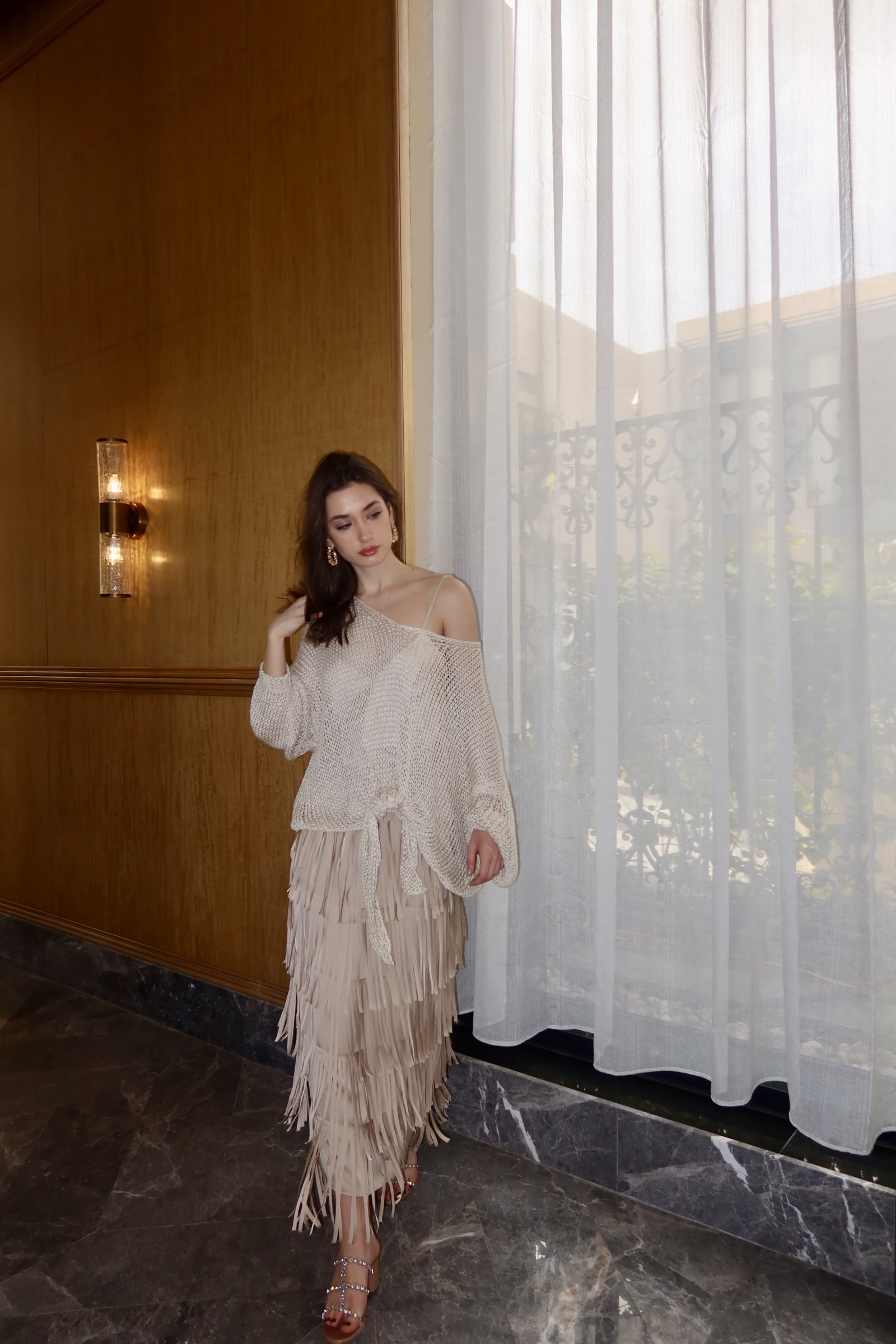 Summer Fringe Skirt Set - Beige