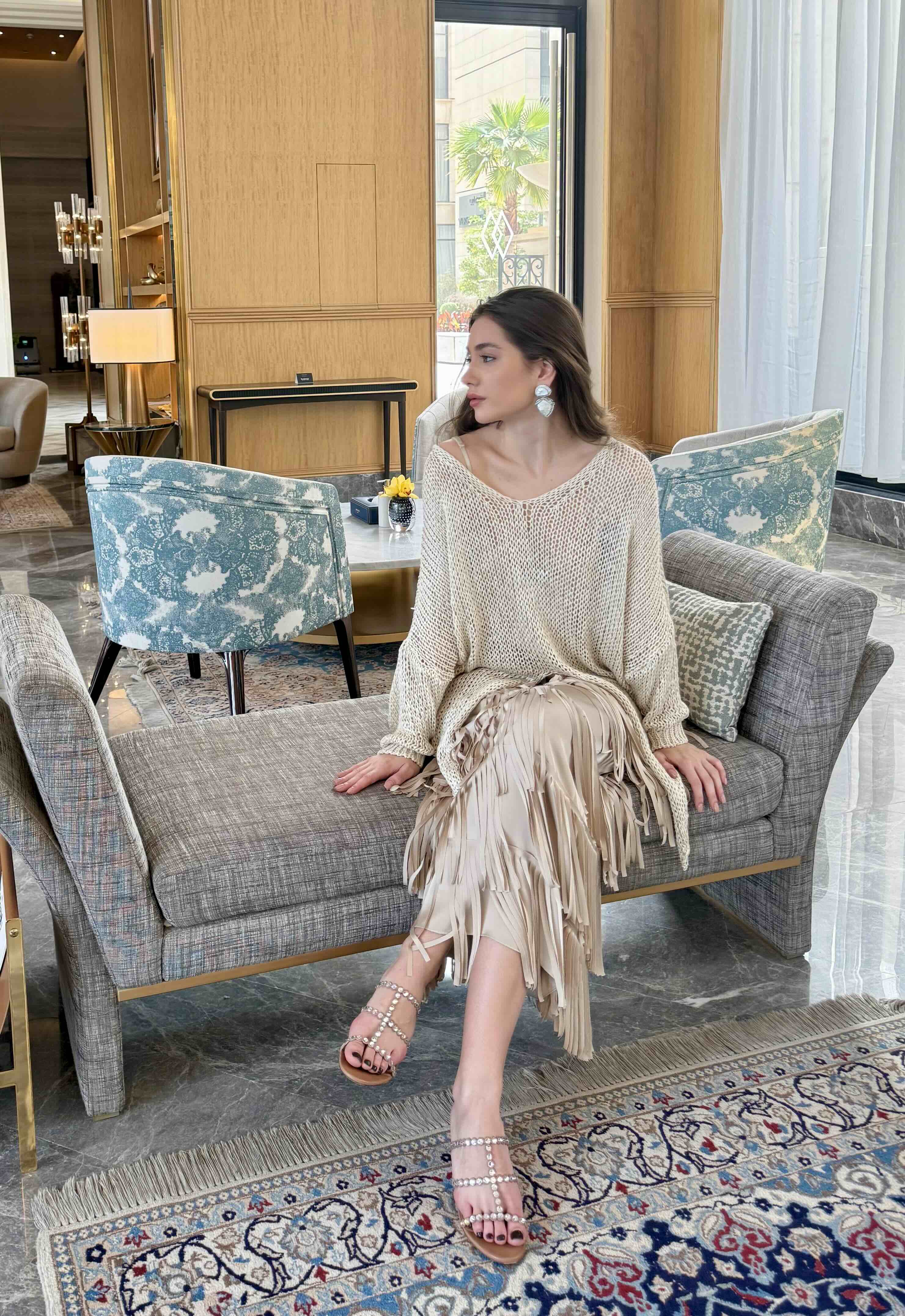 Summer Fringe Skirt Set - Beige