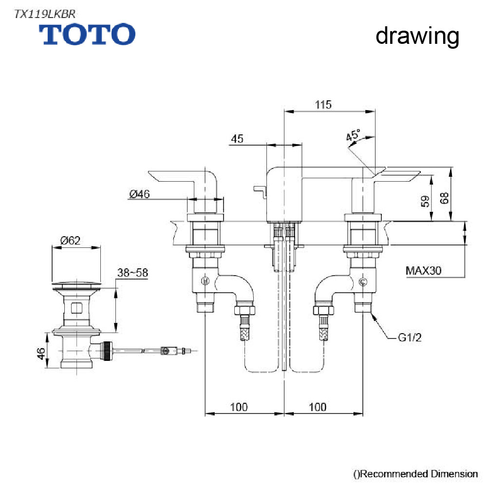  TOTO TX119LKBR   خلاط مغسلة 3 خرم كروم 