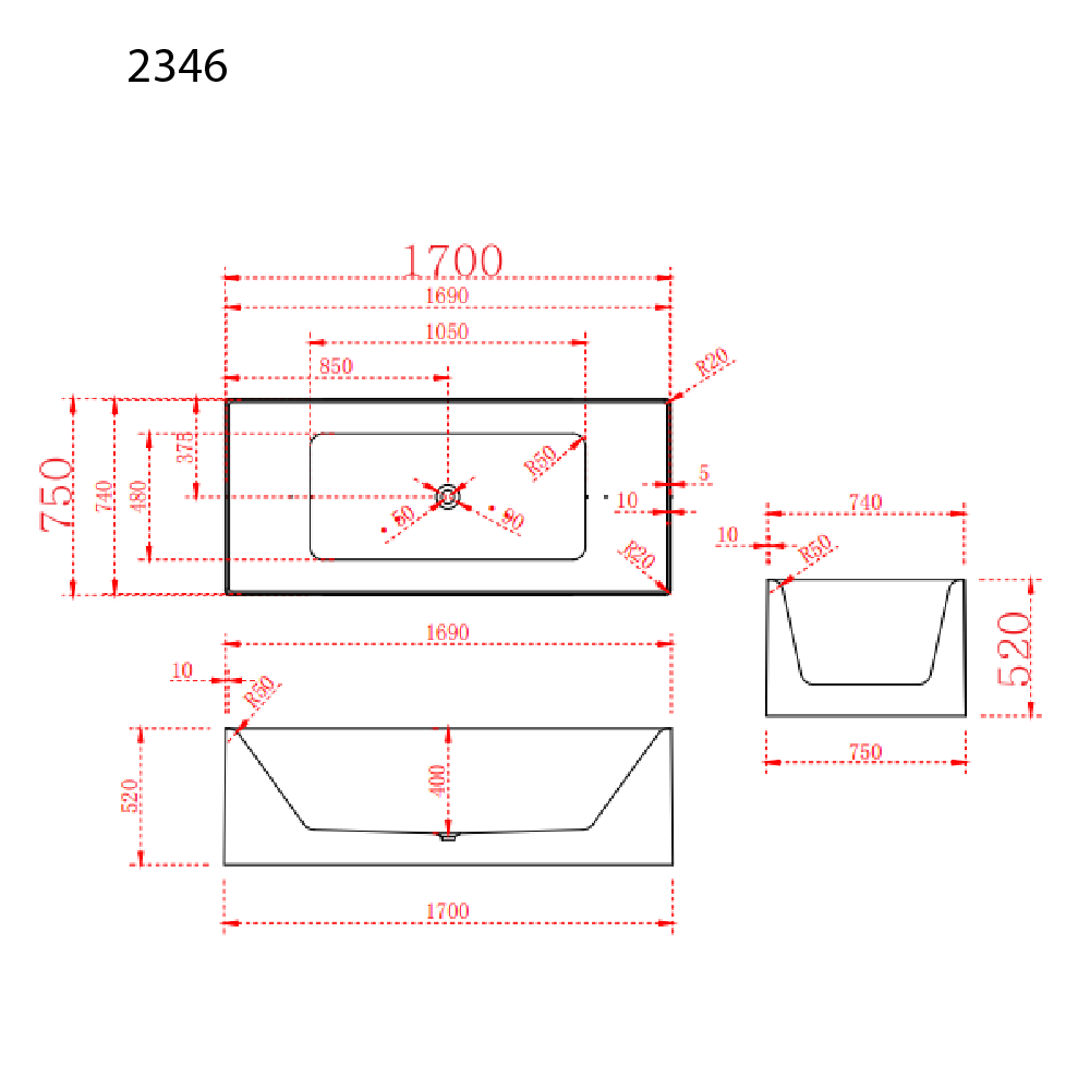  بانيو ديكور ابيض فيركو مقاس  VERCO 170X75 cm 