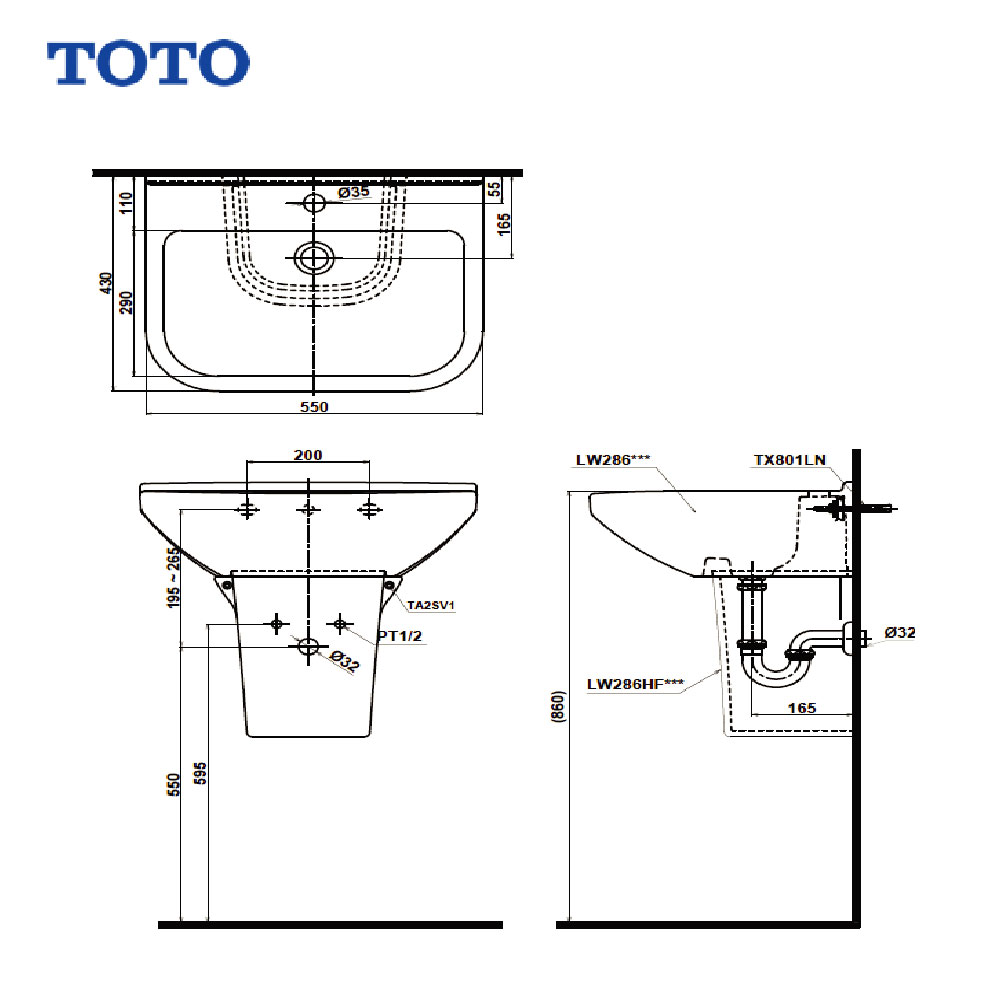  TOTO LW286CM#   مغسلة سيراميك معلق ابيض 
