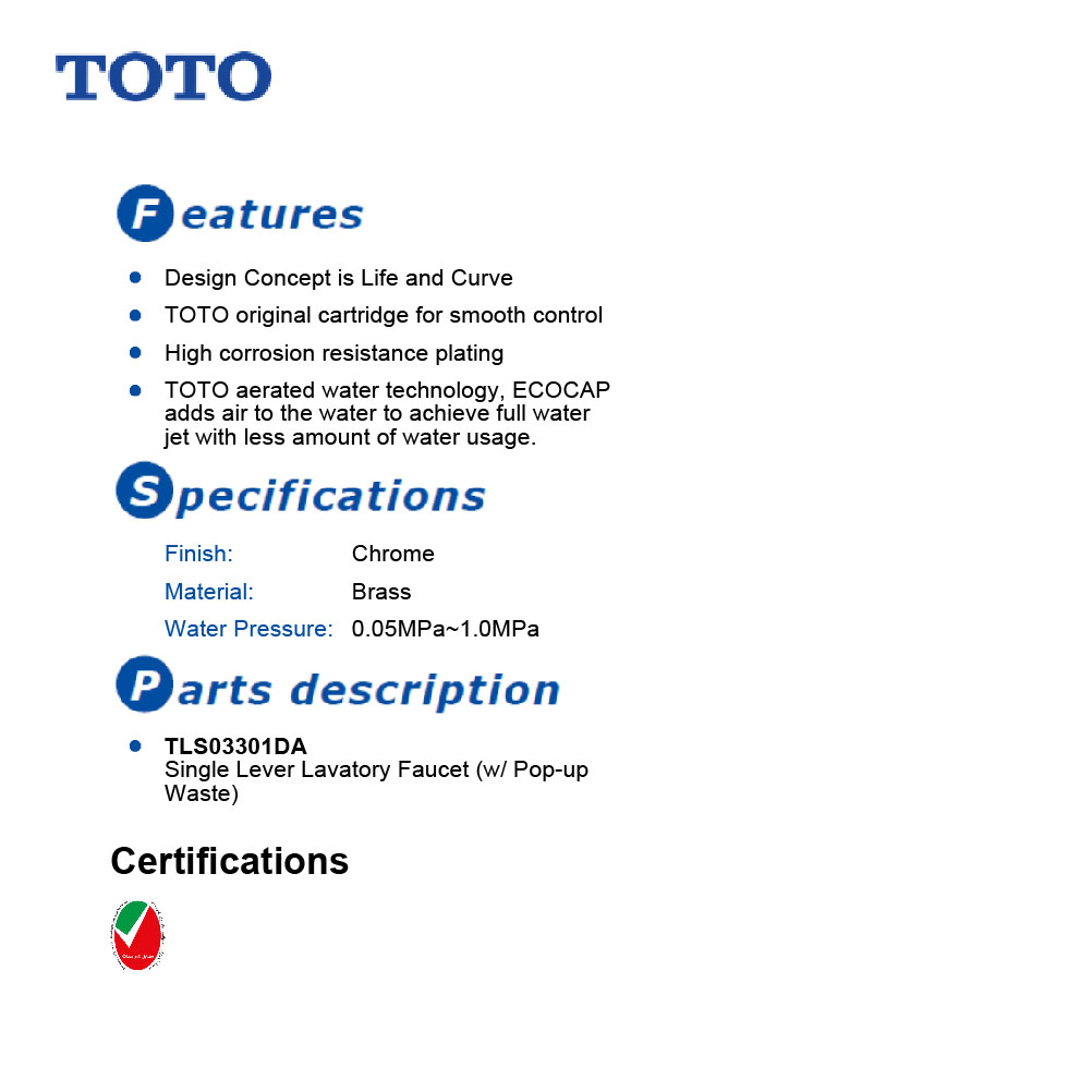  TOTO TLS03301D   خلاط مغسلة كروم 
