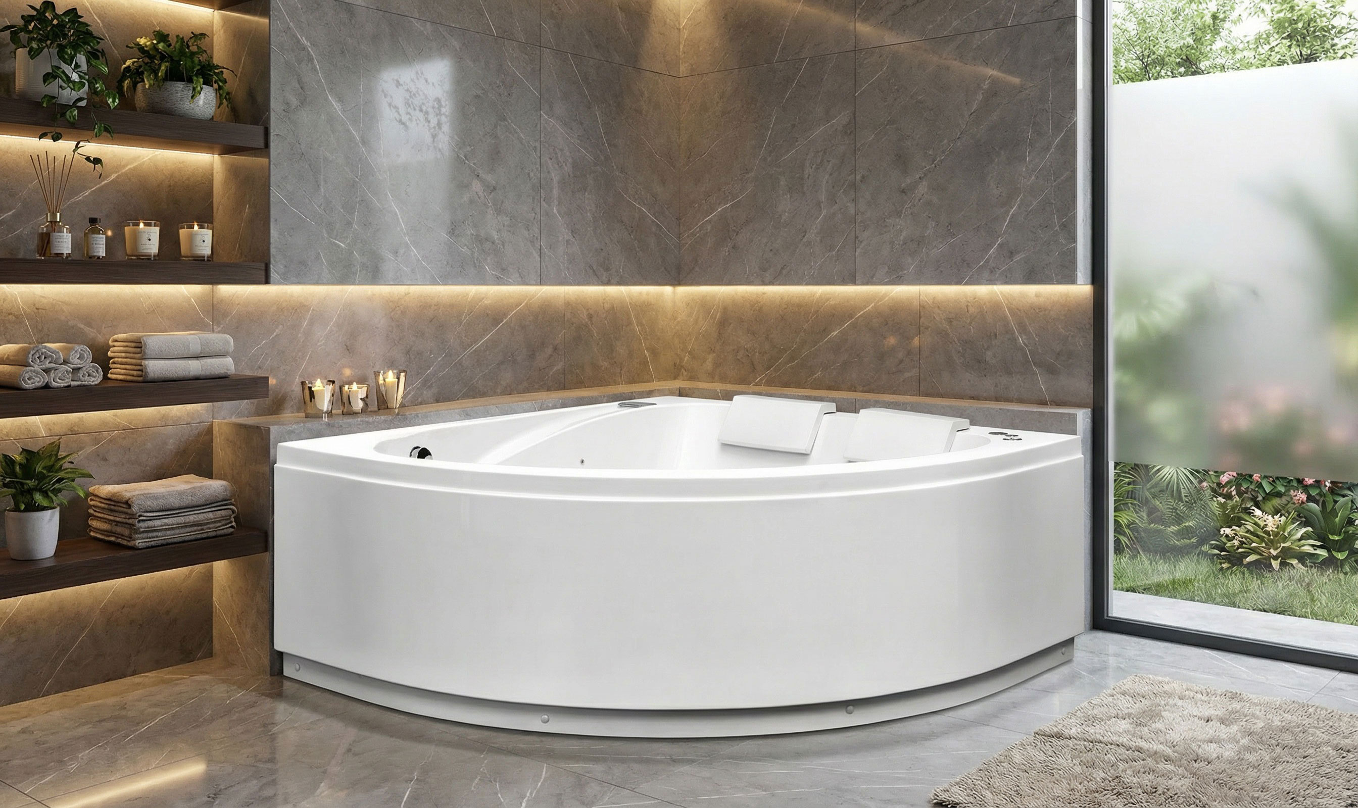  بانيو فيركو فاخر زاوية ابيض مقاس VERCO 150*150 cm 