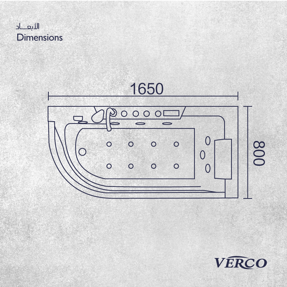  جاكوزي فيركو فاخر نصف زاوية ابيض ( L ) مقاس VERCO 165*80 cm 