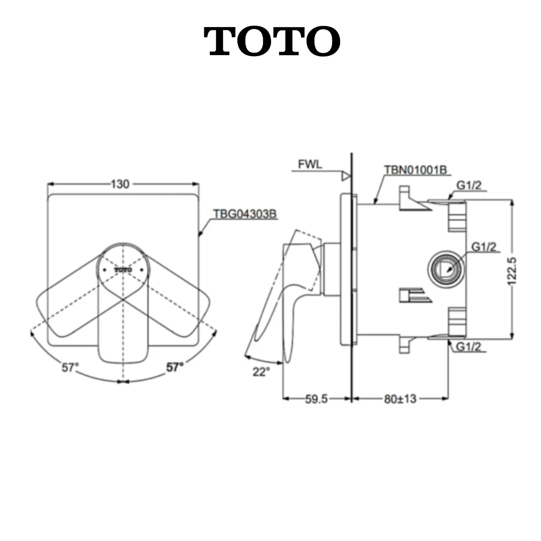  TOTO TBG04303B  خلاط دش مخفي بدون قاعدة كروم 
