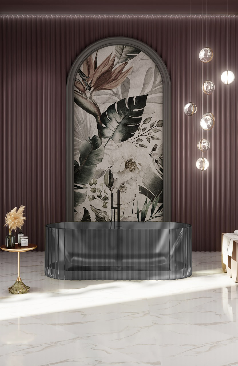  مغطس / بانيو ديكور فاخر زجاج اسود مخطط VERCO 170*75 